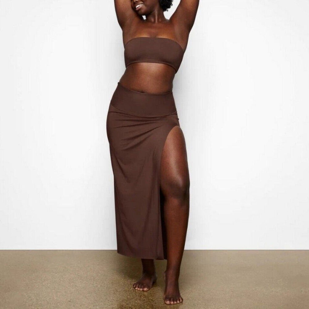 Skims Shaping Swim Long Sarong Slit Skirt Raw Edge in Gun Size 3X NWT Orig $78